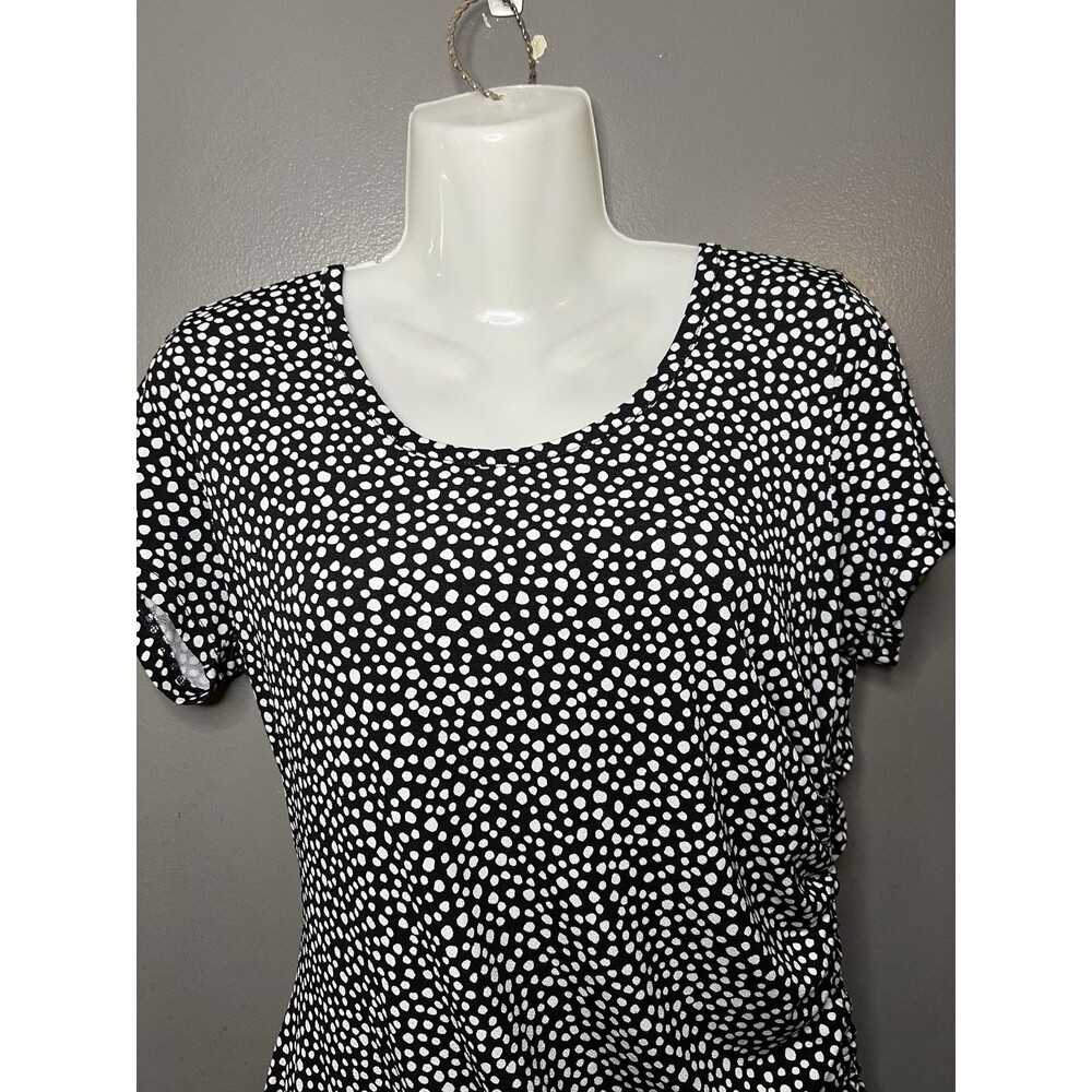 Jones New York Shirt Womens Small Black White Polka Dot Ruched Tunic Top